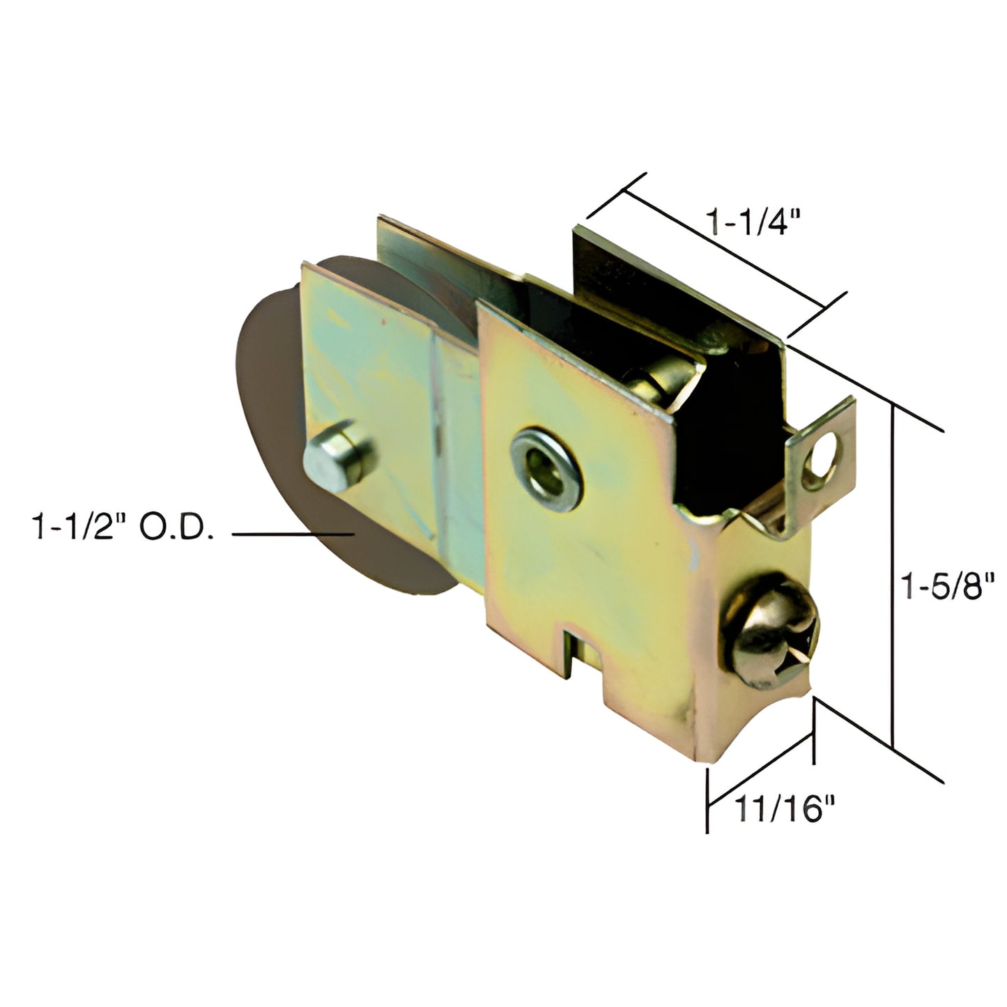 D1772 adjustable steel sliding glass door roller assembly, single concave 1-1/2" OD wheel in zinc-plated housing