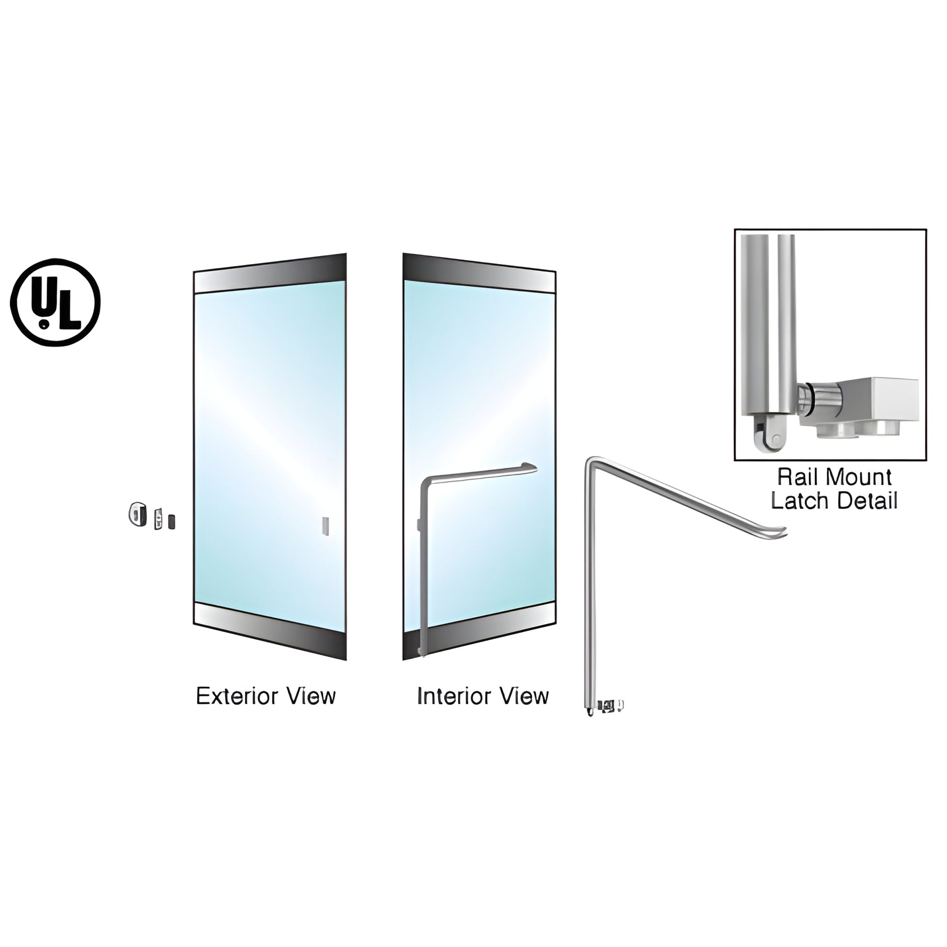 PA110Z4RKPS polished stainless tubular rail-mount panic handle for glass doors, 1-1/4 dia, interior push, keyed exterior