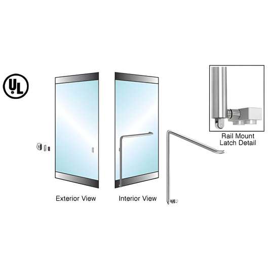 PA110Z4RKPS polished stainless tubular rail-mount panic handle for glass doors, 1-1/4 dia, interior push, keyed exterior