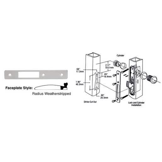CRL Aluminum Radius Faceplate: Weather-stripped for DL2130 Hook Throw Deadlocks