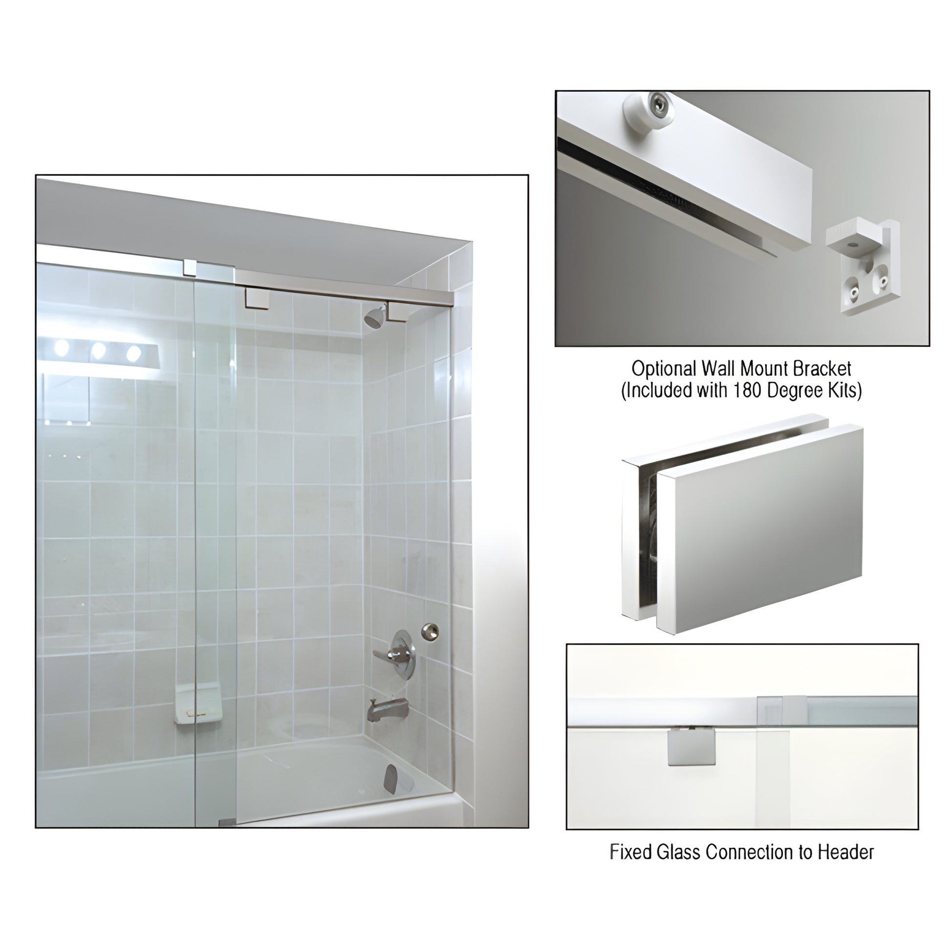 Polished chrome CRL Cabo 65 in soft-close top-rolling sliding shower door system for 8-12 mm glass, concealed roller