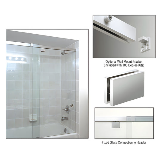 Polished chrome CRL Cabo 65 in soft-close top-rolling sliding shower door system for 8-12 mm glass, concealed roller
