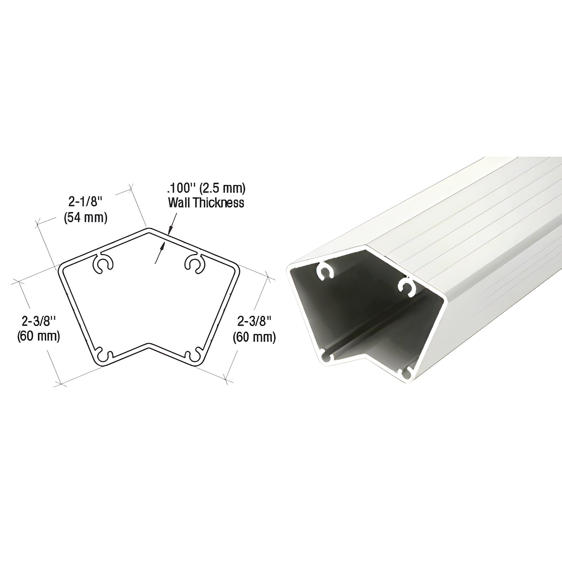 CRL 135 100 Series aluminum fascia post, silver metallic, 6005-T5, extended length for fascia mount (SKU: 1FP548S)