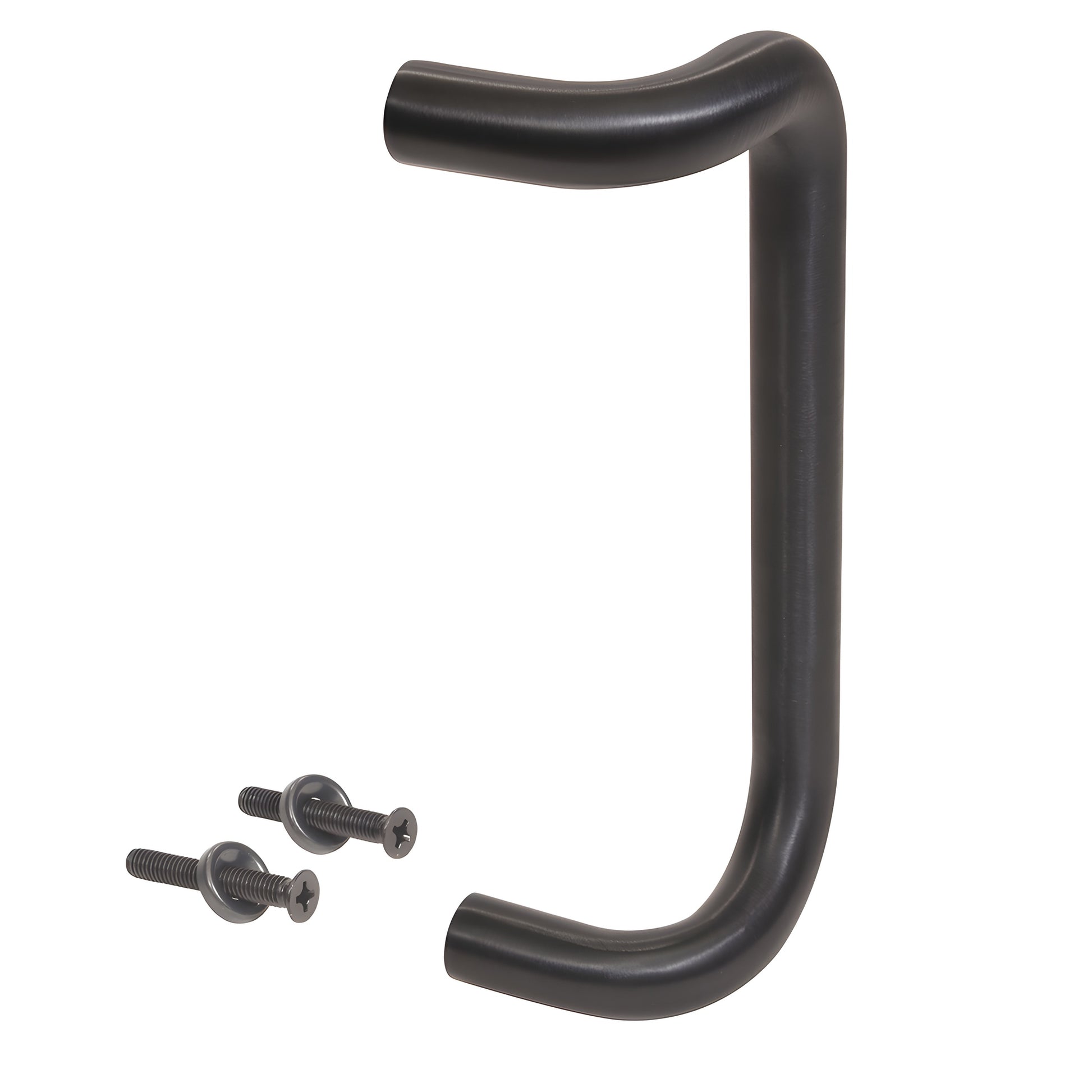 Dark bronze 1 in solid aluminum offset pull handle, single-sided, 10 in c-c, shown with two thru-bolts (SKU M1741010B)