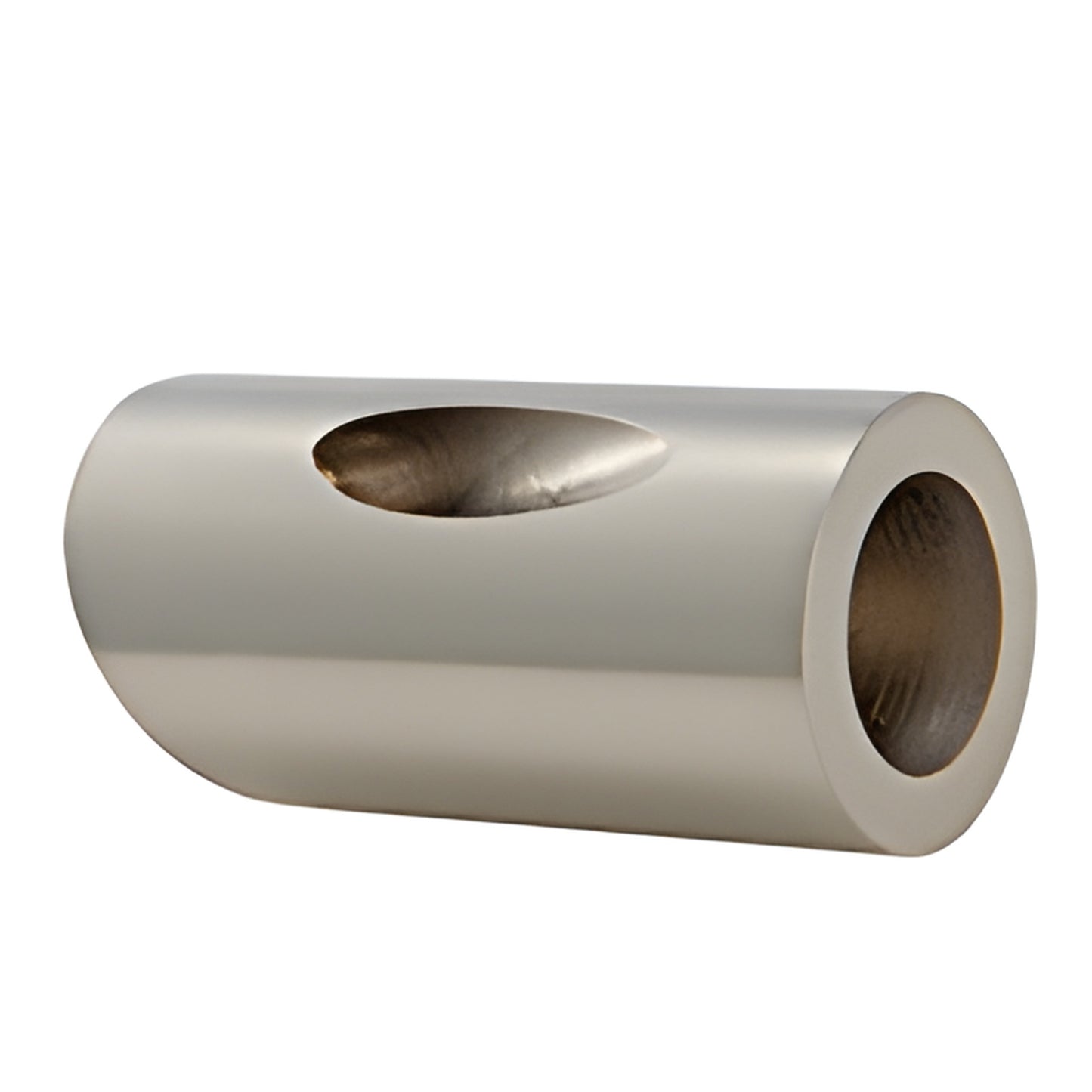 Brushed nickel 22 support bar bracket (SKU SBB22BN), solid brass cylindrical end with angled slot.
