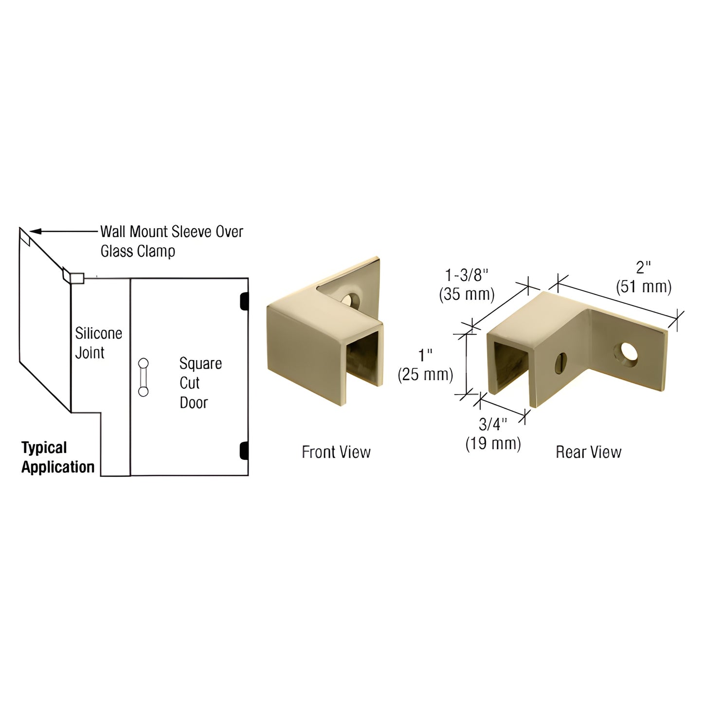 Left-hand brushed-bronze solid brass wall-mount sleeve-over glass clamp for 8-12mm frameless shower glass