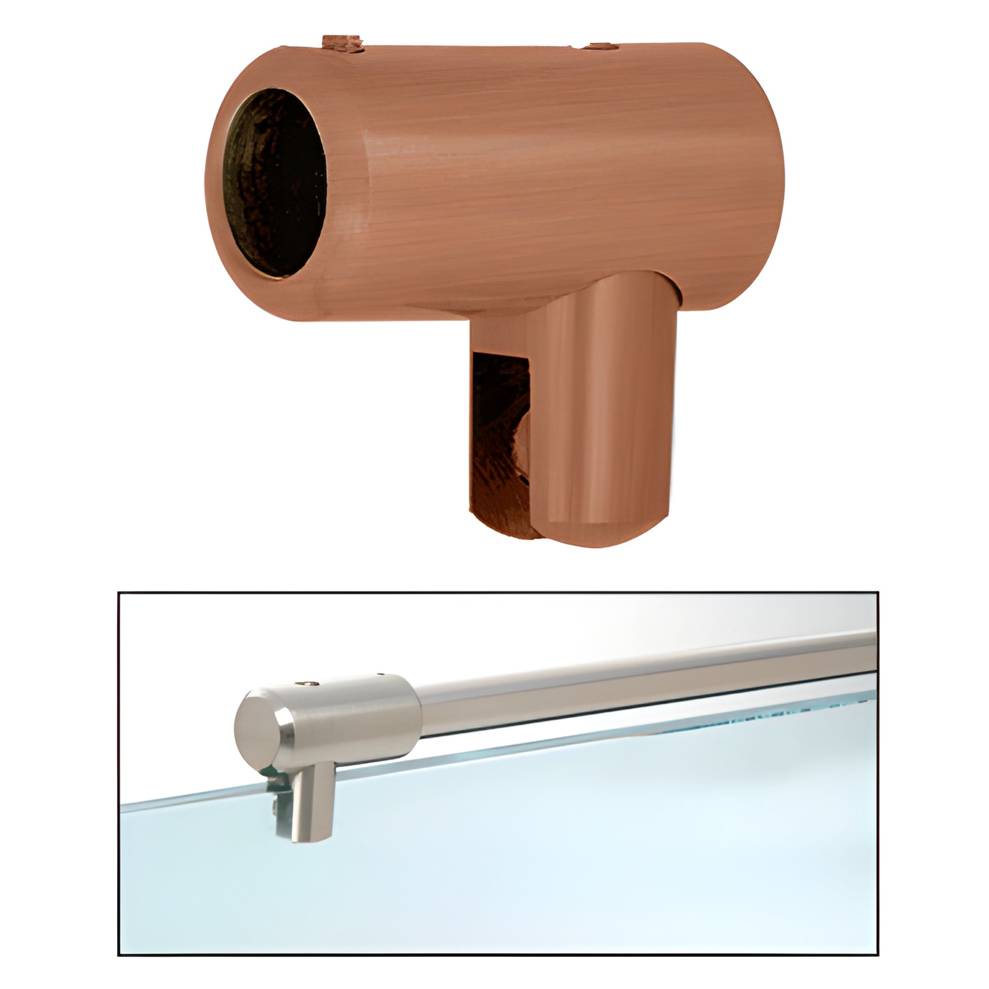 CRL U-bracket SKU S5ABC0, antique brushed copper brass support for 10-12mm glass, swiveling mount for S1/S2/S80 bars.