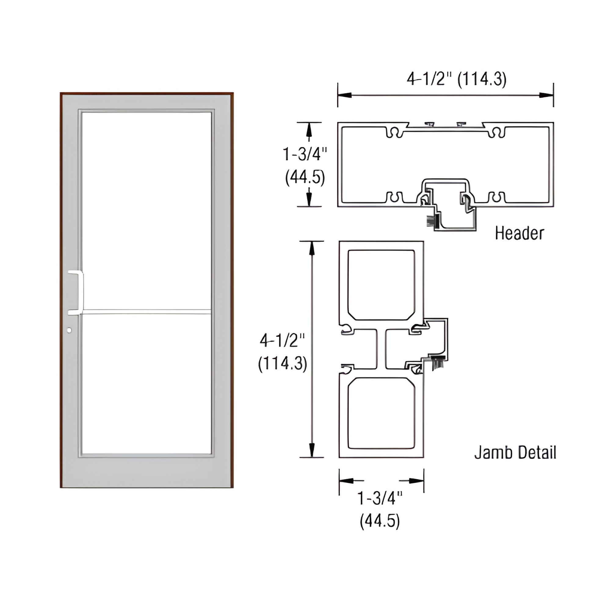 FD11522 black bronze anodized aluminum door frame, full-door illustration plus header and jamb cross-section drawings with di