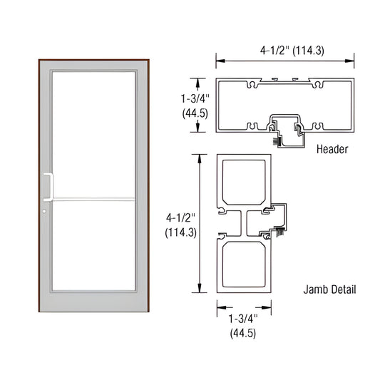 FD11522 black bronze anodized aluminum door frame, full-door illustration plus header and jamb cross-section drawings with di