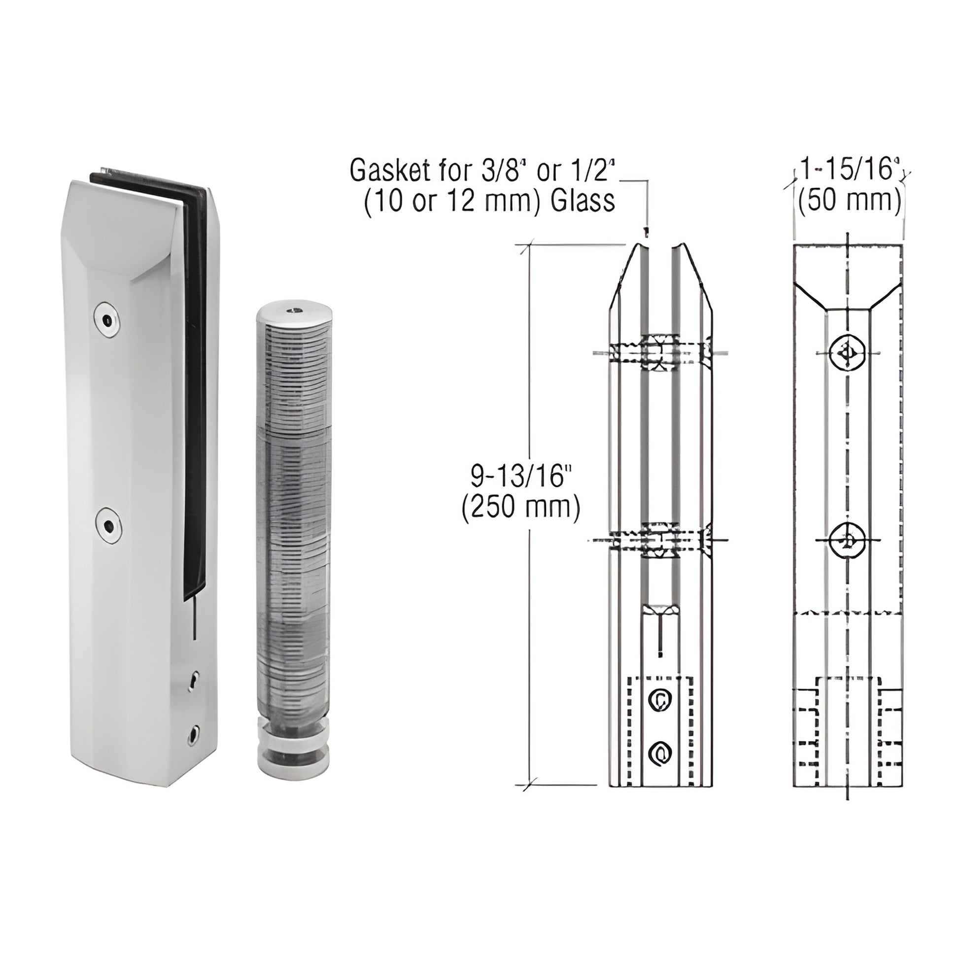 AFWC1 brushed stainless one-piece core-drilled glass windscreen clamp, fits 10/12/14mm glass, 250mm tall.