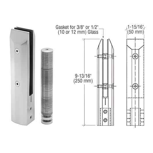 AFWC1 brushed stainless one-piece core-drilled glass windscreen clamp, fits 10/12/14mm glass, 250mm tall.
