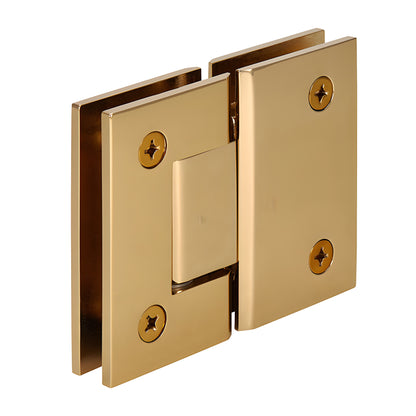 GEN180GP Geneva glass-to-glass shower hinge, gold-plated brass, square profile, fits 8-12 mm (5/16-1/2") glass