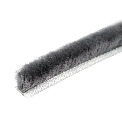 Gray storefront door pile weatherstrip on polypropylene backing, 0.45" pile, energy-saving roll (SKU A11545C)