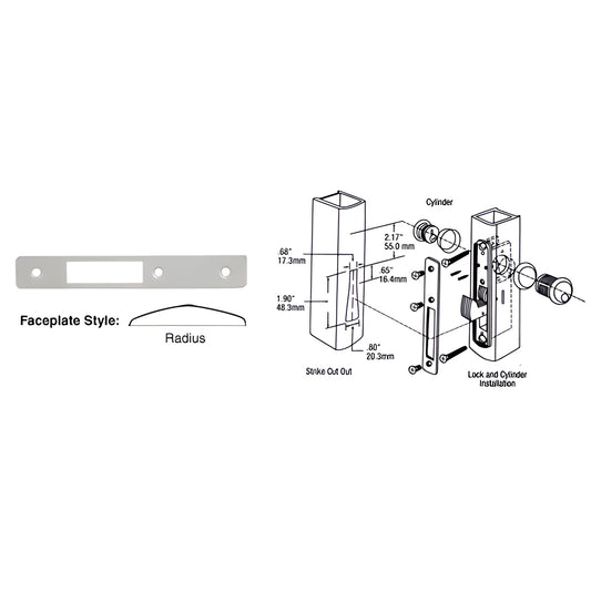 DL2132A aluminum radius faceplate, 1 in 6-7/8 in (25 175 mm), replacement for deadlocks/deadlatches