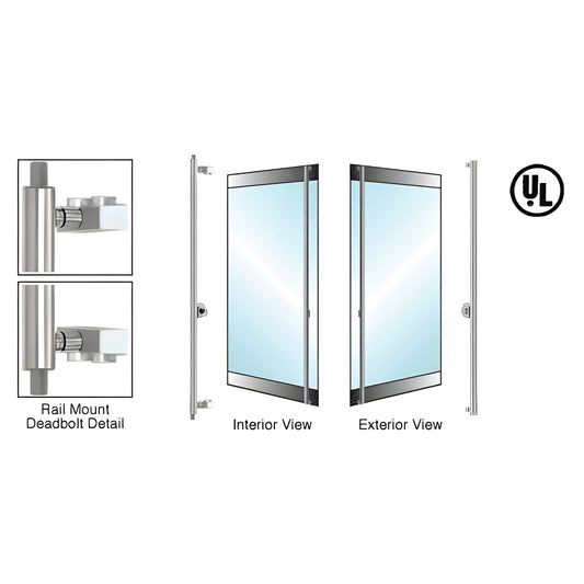 Brushed stainless steel 1-1/4 in rail-mount deadbolt handle for 1/2" glass, right-hand, top & bottom locking - SKU DB132F1R1B