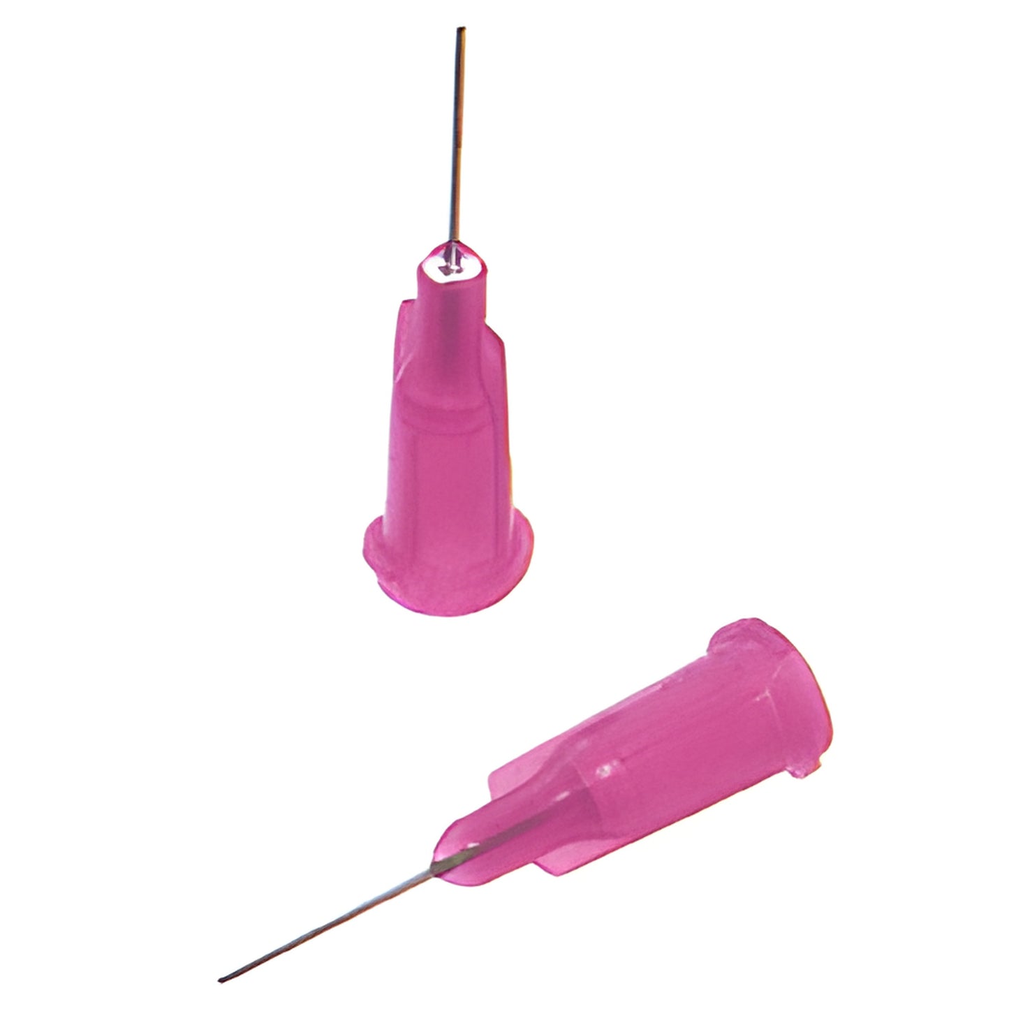Pink dispensing needles with stainless micro tips, 0.25 mm, SKU UVN25.