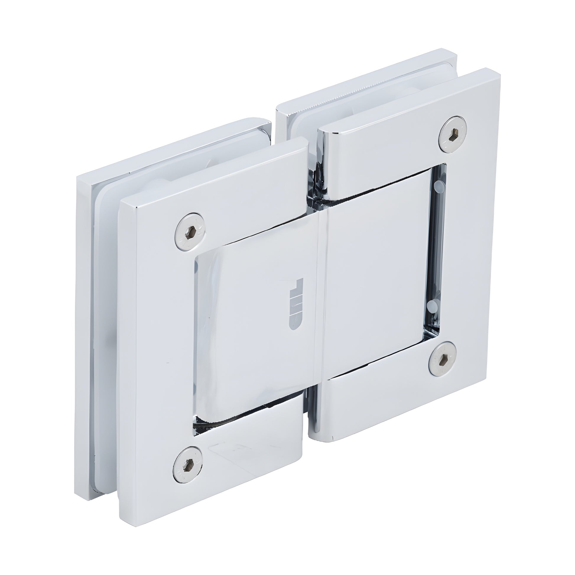 CRL H8015BTCH polished chrome 180 glass-to-glass oil-dynamic hinge, square profile, adjustable self-closing, hold-open optio