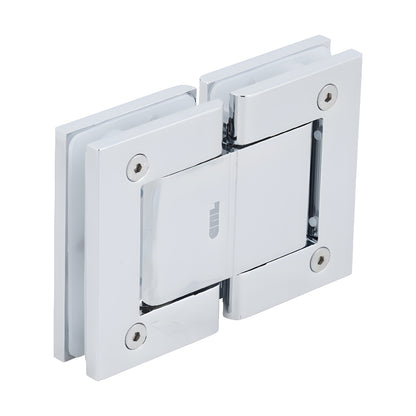 CRL H8015BTCH polished chrome 180 glass-to-glass oil-dynamic hinge, square profile, adjustable self-closing, hold-open optio