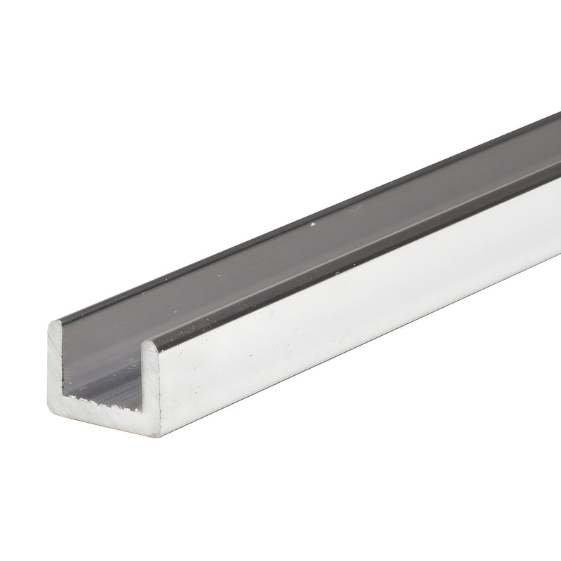 SDCR38BA bright anodized aluminum U-channel for 3/8" (10mm) glass, low-profile, 95 in.