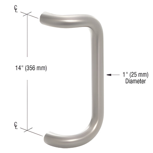 Solid aluminum clear-anodized 14in center-to-center pull handle, 1in diameter, 2.5in projection (SKU PR0321114)