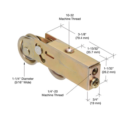 CRL tandem adjustable steel sliding glass door roller assembly SKU D1986 with two concave steel wheels