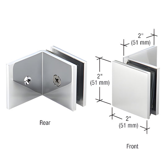 Polished chrome CRL SGC039CH brass square glass clamp, wall-mount with large 2" leg, fits 3/8-1/2" (10-12mm) glass