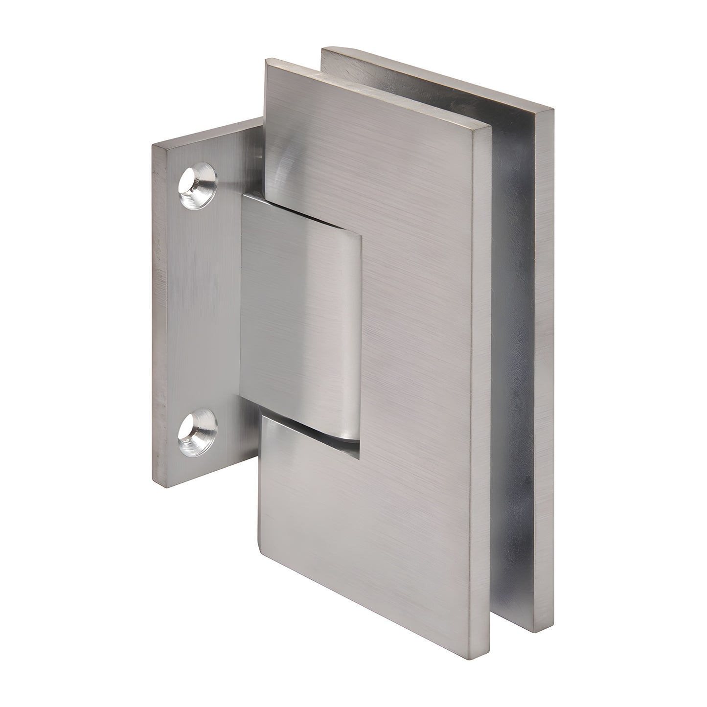 V1E074BCH brushed chrome solid brass wall-mount shower hinge, short back plate for 3/8-1/2" tempered glass