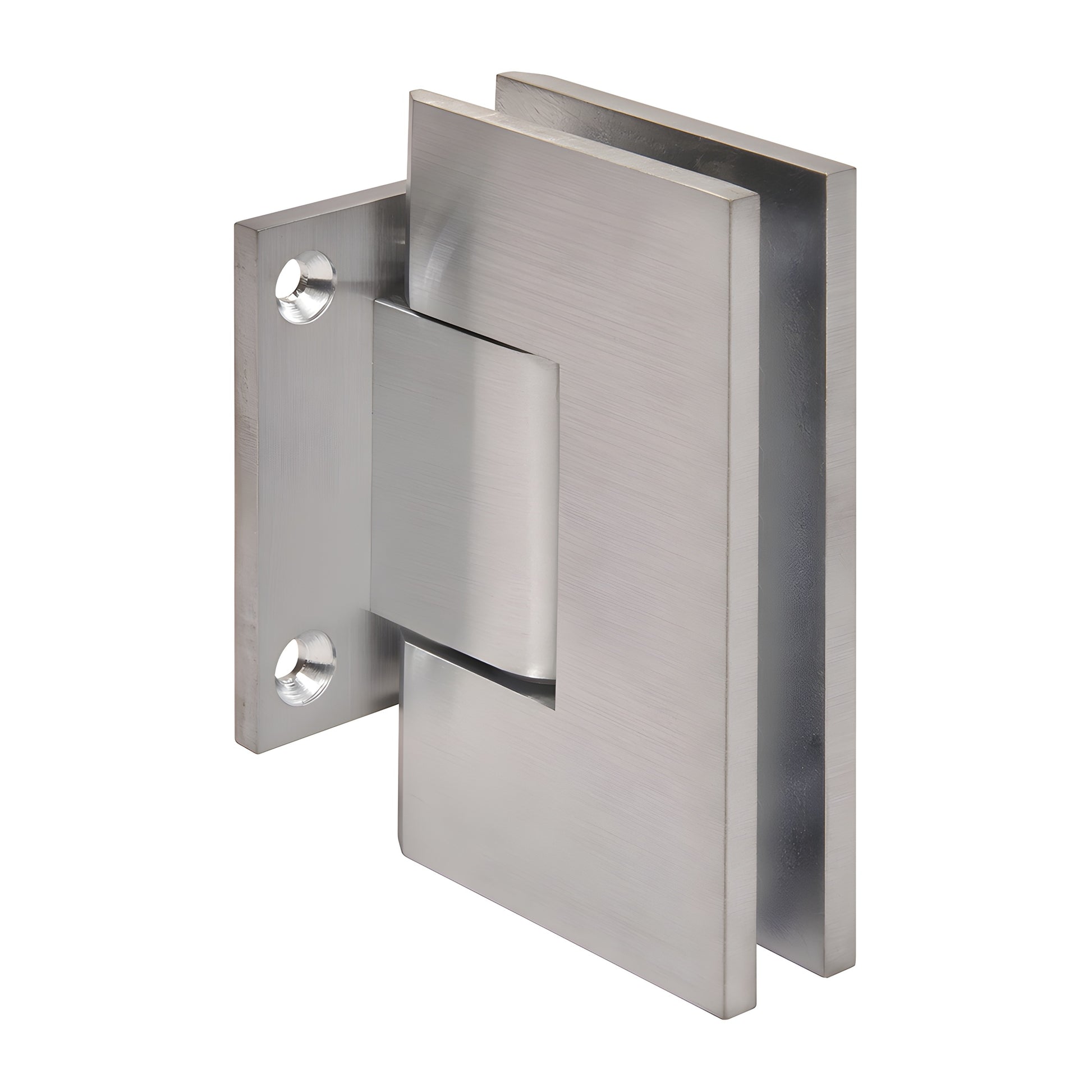 V1E074BCH brushed chrome solid brass wall-mount shower hinge, short back plate for 3/8-1/2" tempered glass