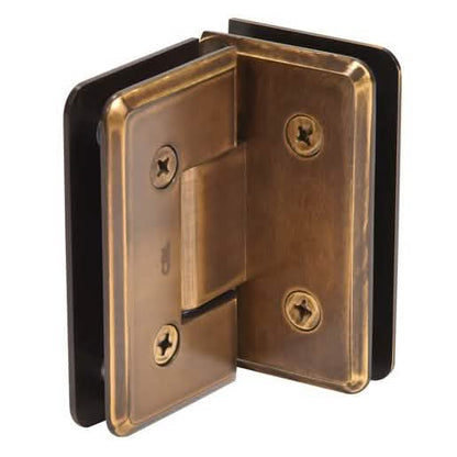 CRL Vintage Brass Cologne 092 Series 90º Glass-to-Glass Hinge with elegant design