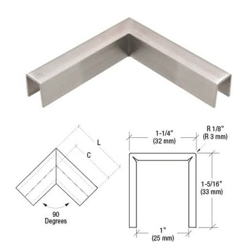 CRL Brushed Stainless 90° Corner for 3/4" Glass Cap Rail - Sleek, Low Profile Design