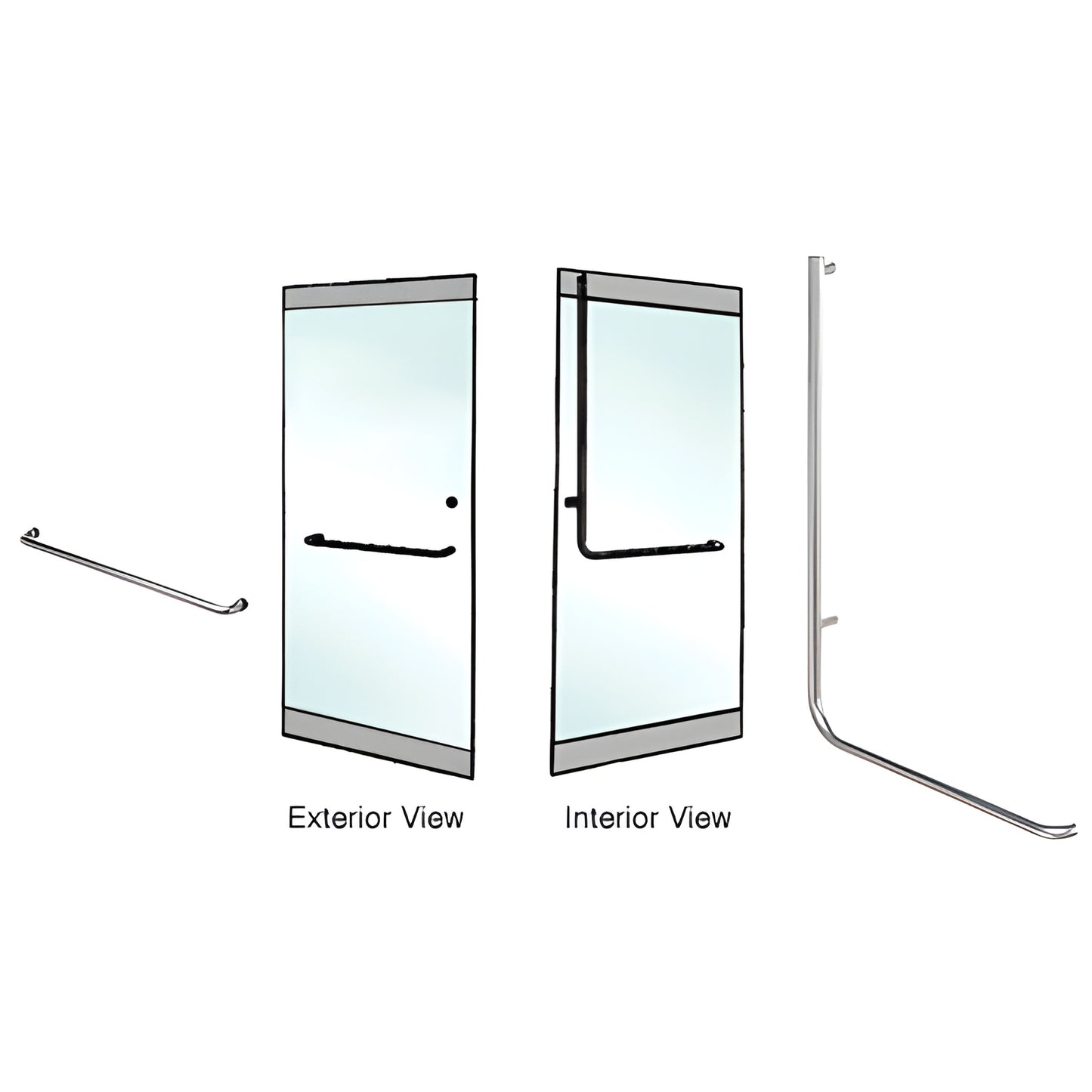 Polished stainless tubular glass door pull (1-1/4" dia), left-hand reverse, fits 1/2-3/4" tempered glass - SKU DH100A4RPS