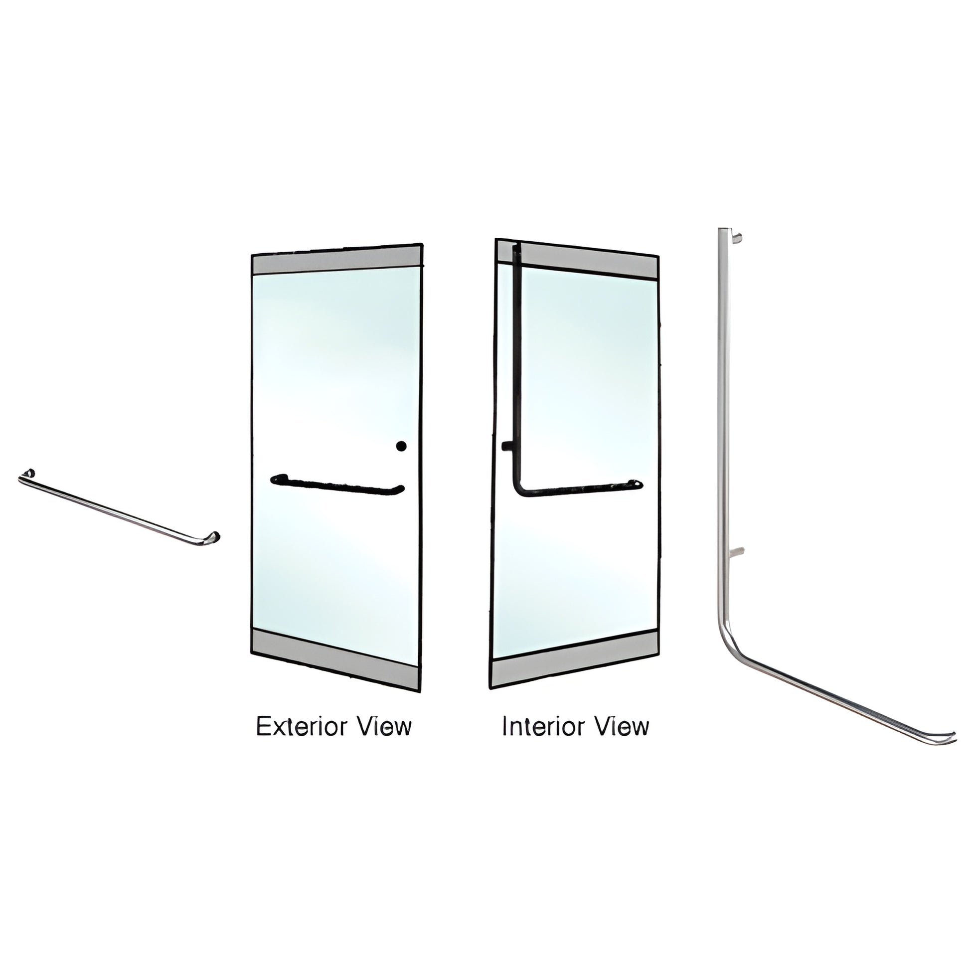 Polished stainless tubular glass door pull (1-1/4" dia), left-hand reverse, fits 1/2-3/4" tempered glass - SKU DH100A4RPS