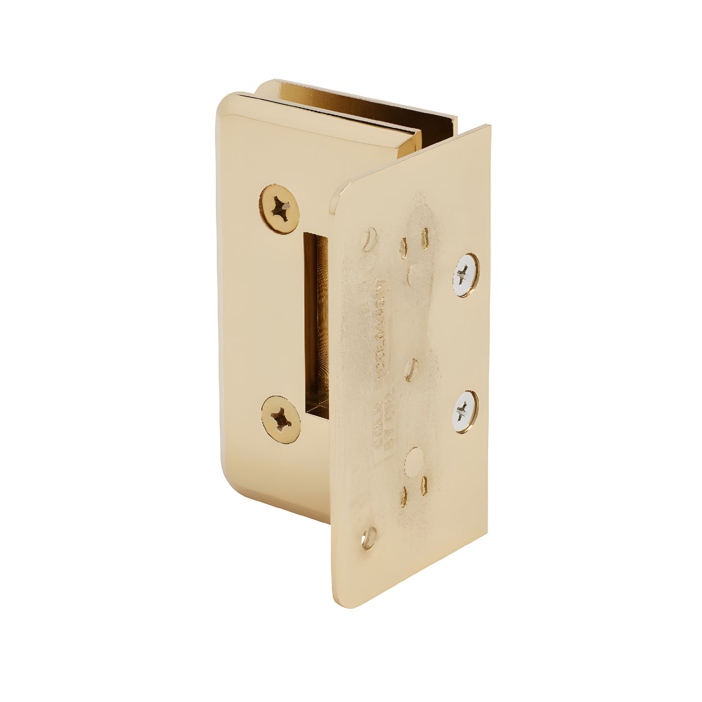 Gold-plated solid brass Cologne shower hinge (SKU C0L044GP), beveled offset wall-mount for 3/8-1/2" tempered glass