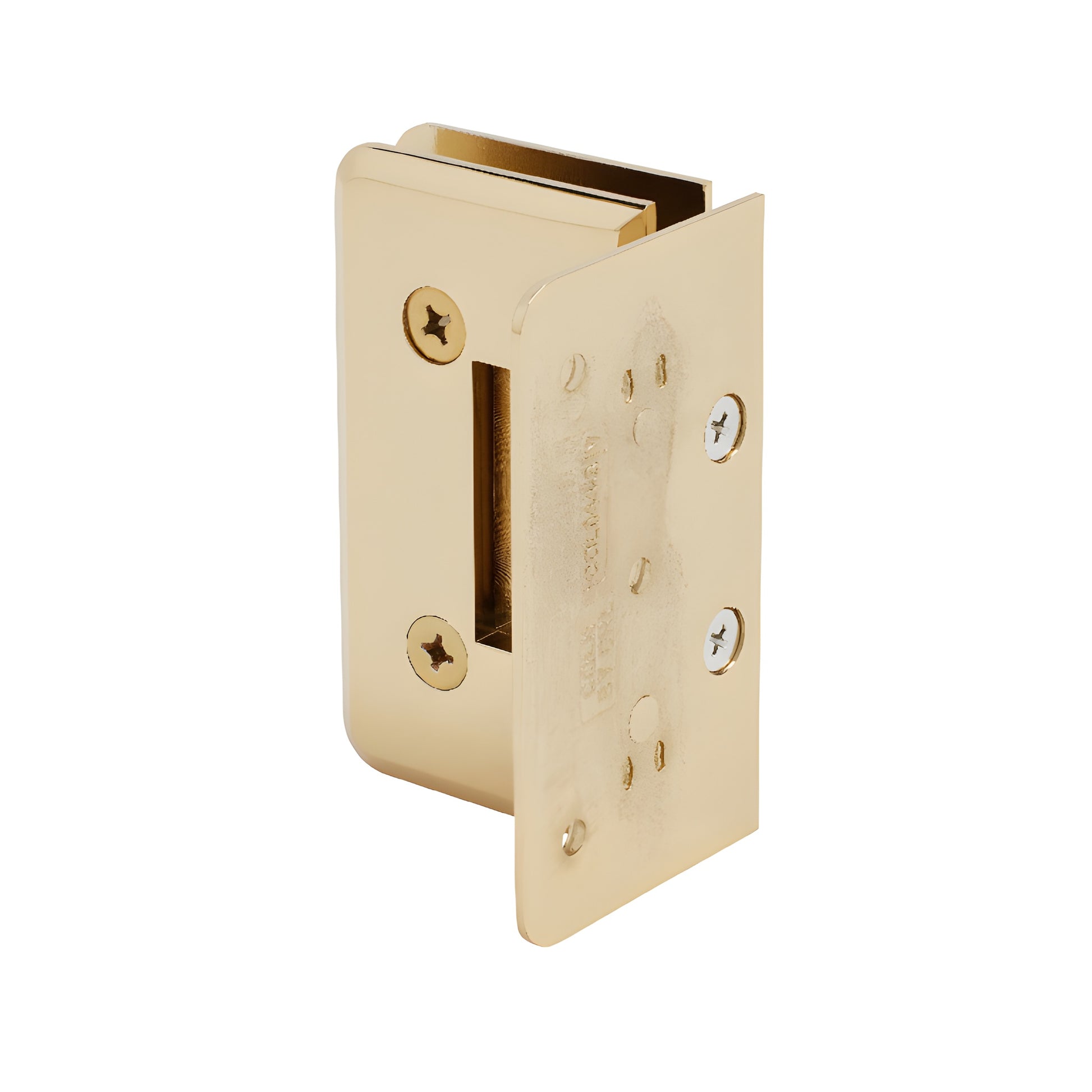 Gold-plated solid brass Cologne shower hinge (SKU C0L044GP), beveled offset wall-mount for 3/8-1/2" tempered glass