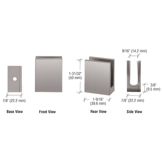 EH15 brushed nickel heavy glass face plate clamp for 3/8-1/2 glass, brass, removable face plate, 1-31/32 H