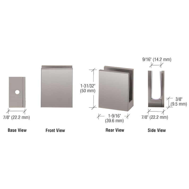 EH15 brushed nickel heavy glass face plate clamp for 3/8-1/2 glass, brass, removable face plate, 1-31/32 H