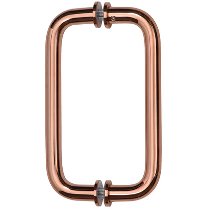 Rose gold solid brass rectangular pull handle for frameless glass doors, back-to-back, fits 6-12mm glass