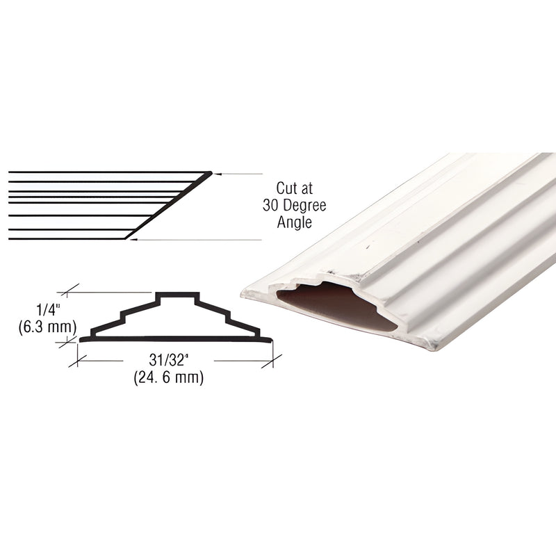 White PVC low-profile stepped window grid molding, 1/4" (6 mm) profile, 31/32" base, SKU GR202W