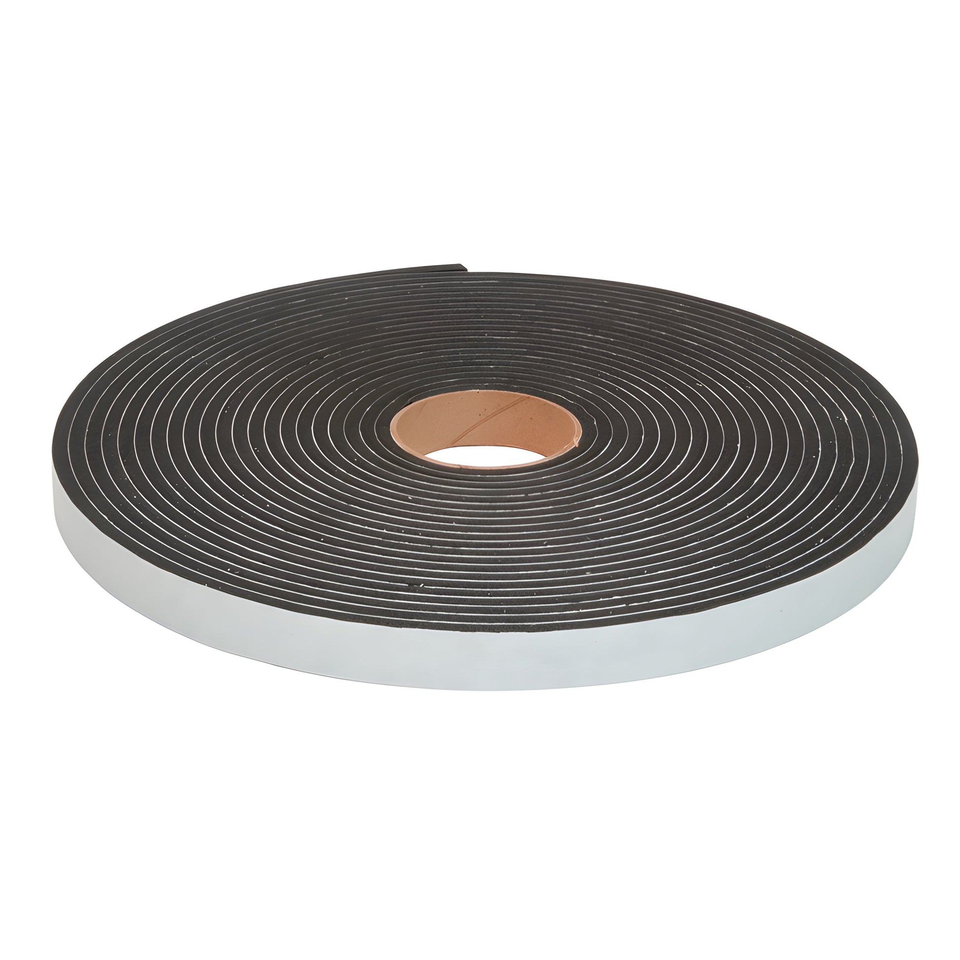 Black closed-cell foam tape roll with white paper liner, 1 in x 50 ft, 1/4 in thick - SKU V66614