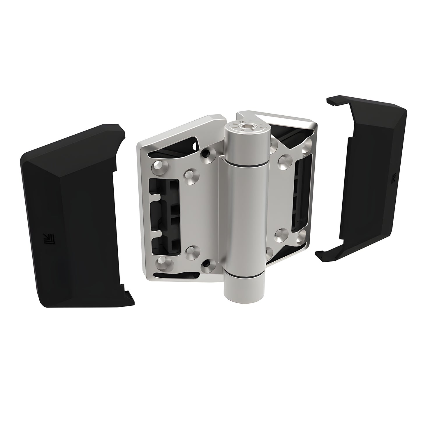 Polaris 200 soft-close gate hinge, black covers with 2205 duplex stainless steel pivot (SKU P0L180200SS)