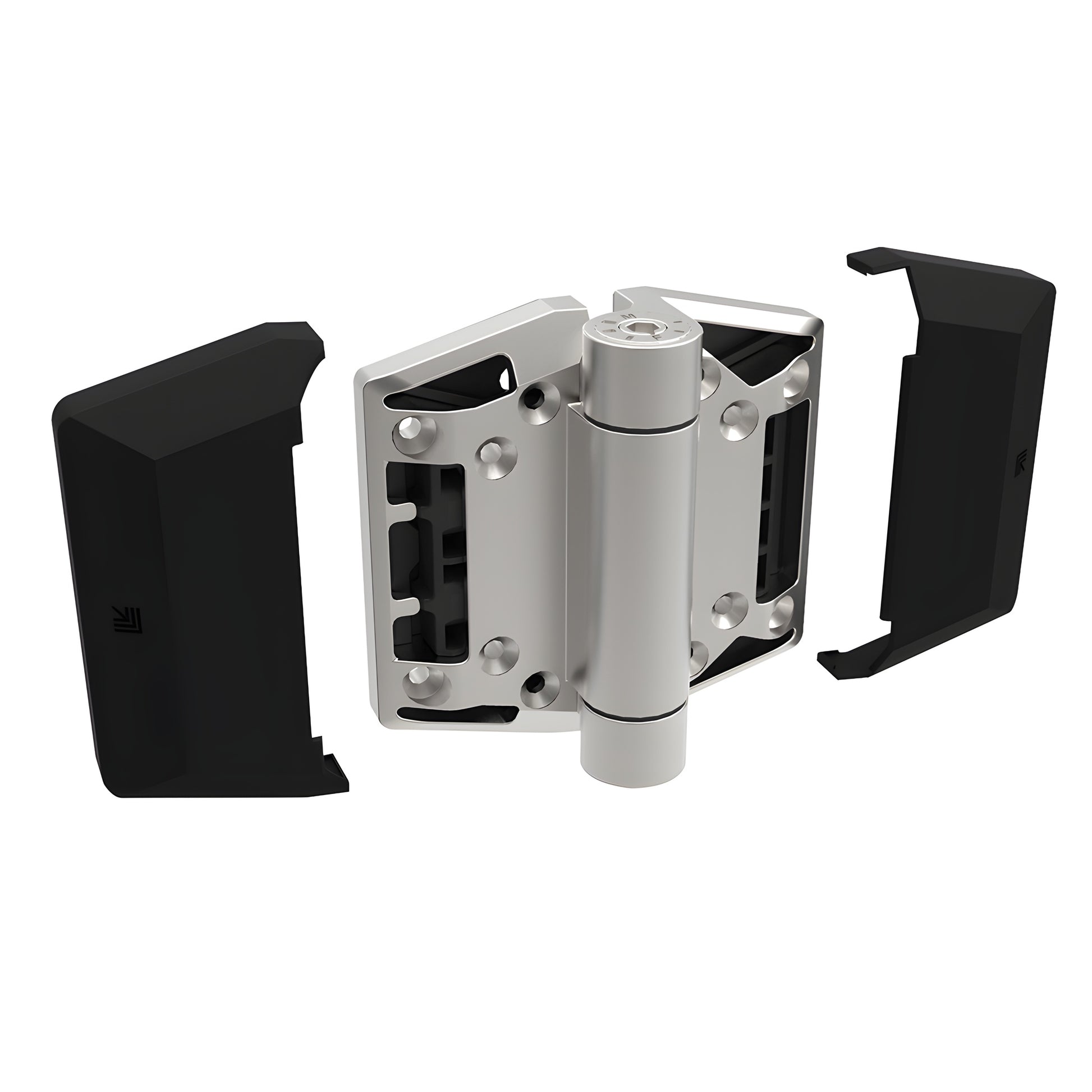 Polaris 200 soft-close gate hinge, black covers with 2205 duplex stainless steel pivot (SKU P0L180200SS)