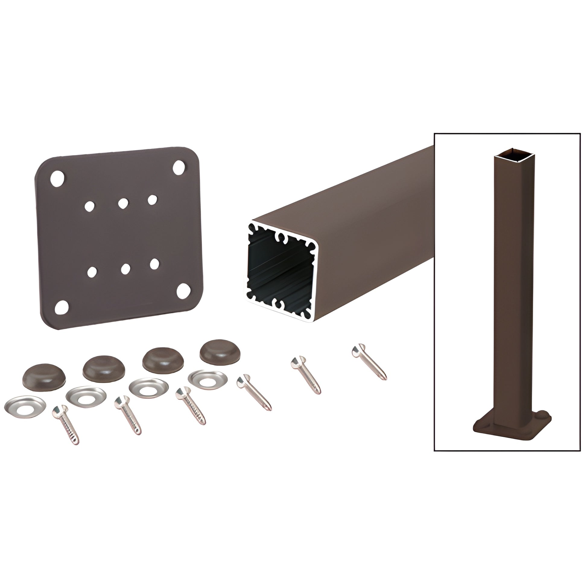 P36KBRZ 36" matte bronze aluminum 2-3/8" square post kit with base plate, screws, washers and color-match bolt covers