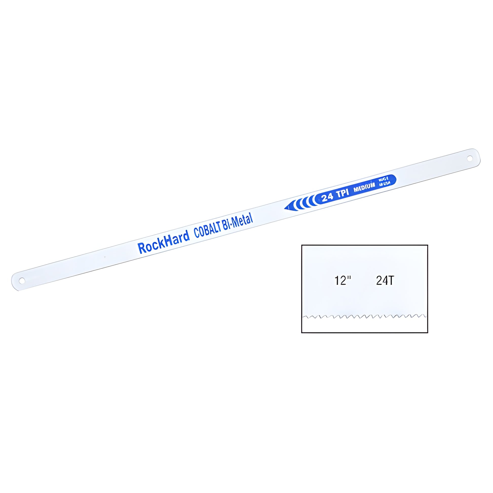 12-inch RockHard cobalt hacksaw blade, 24 TPI, flexible steel for stainless/tool steel (SKU MB1224)