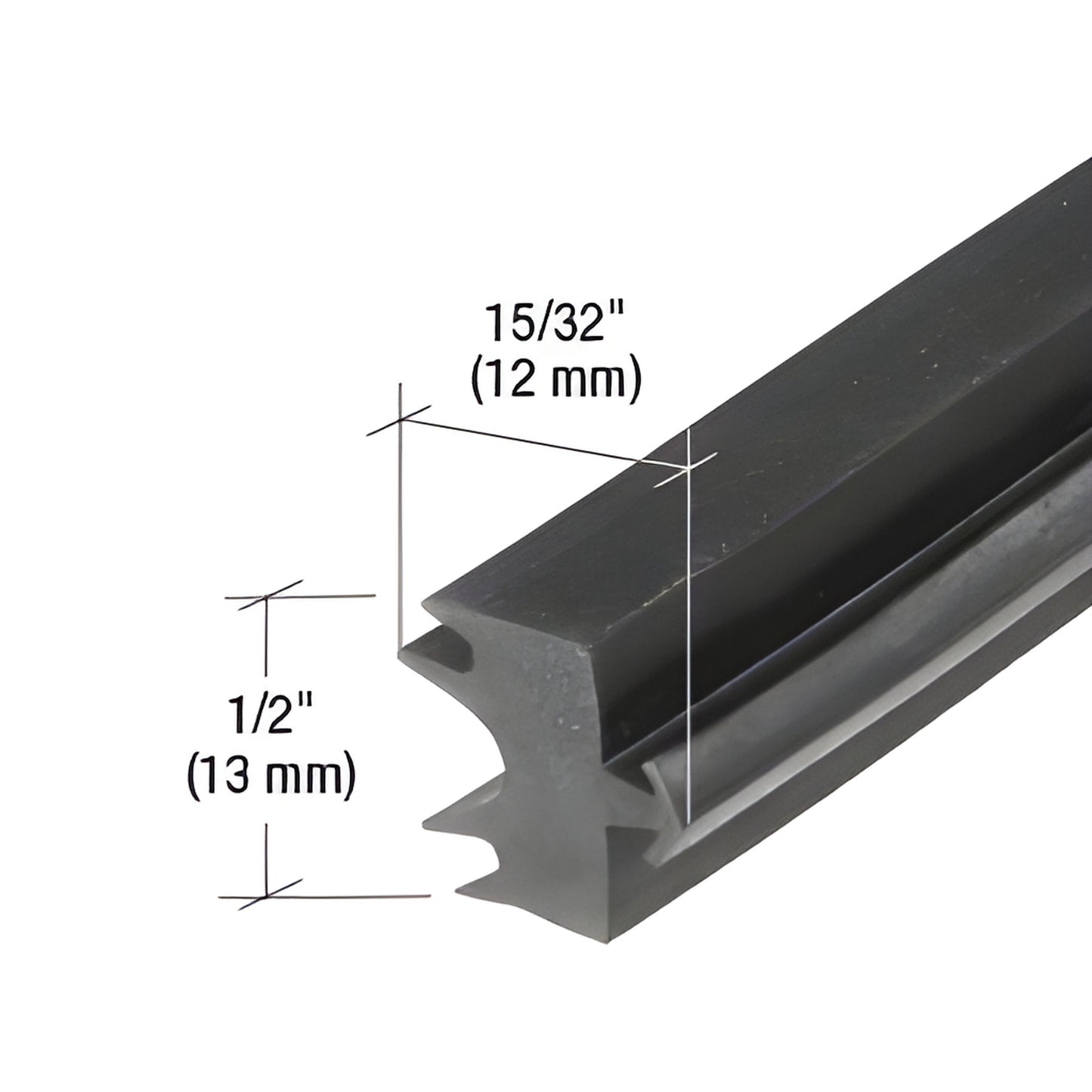 Black EPDM glazing gasket profile for Series 4500, 15/32" 1/2" (12 13 mm). SKU NP726