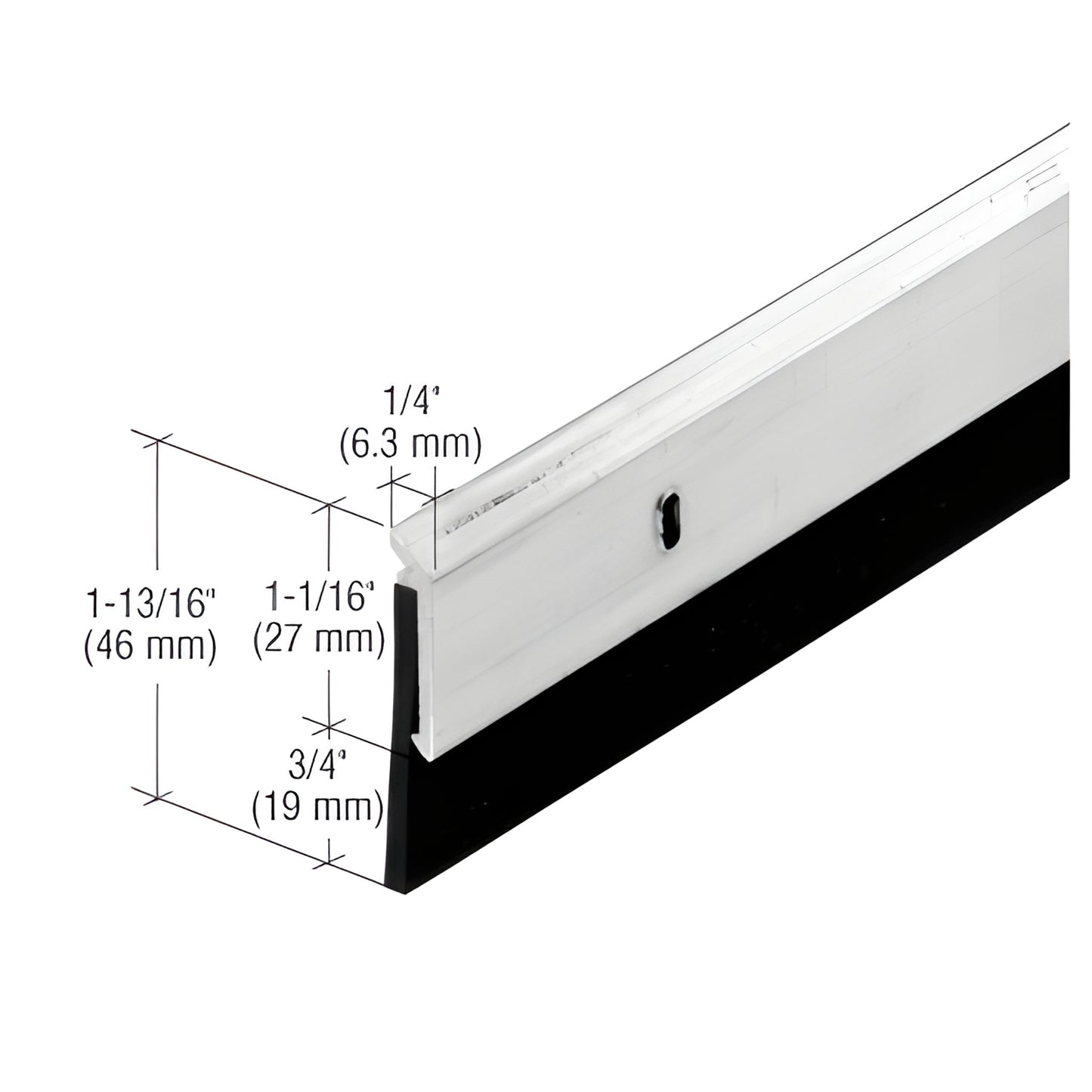 Aluminum 36" door bottom with black neoprene sweep seal, 1-13/16" height - SKU 33N1A36