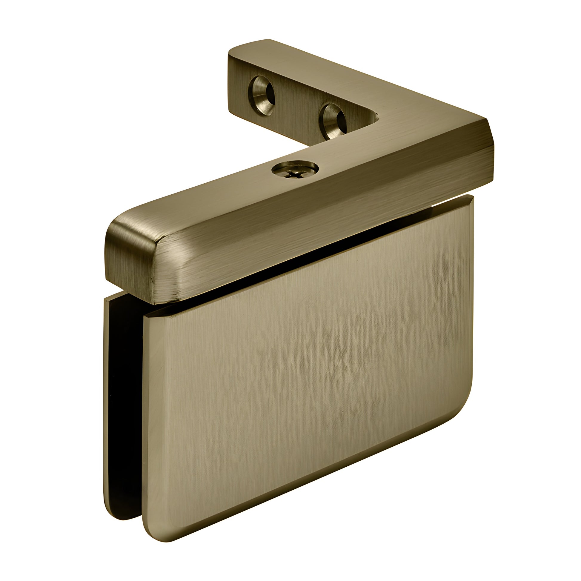 Brushed bronze beveled brass pivot hinge for 8-10mm glass shower door, right-hand (SKU PPH05RBBRZ)