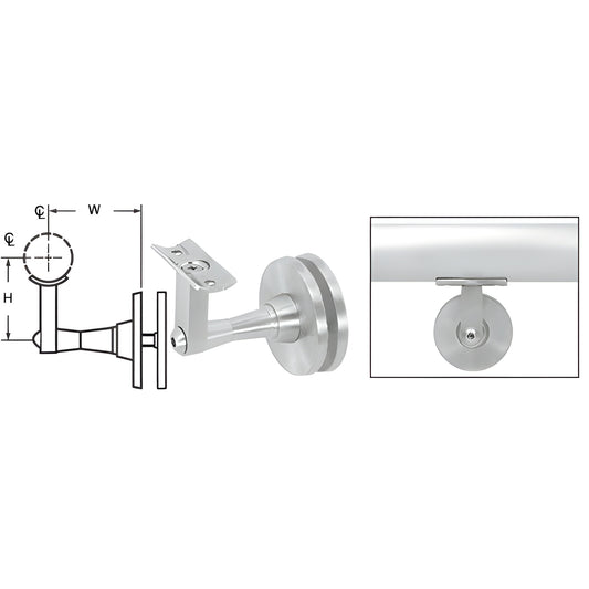 HR2SGMA adjustable glass-mounted aluminum handrail bracket, mill finish; fits 1-1/2-2 in tubing, 2-7/8 in projection.