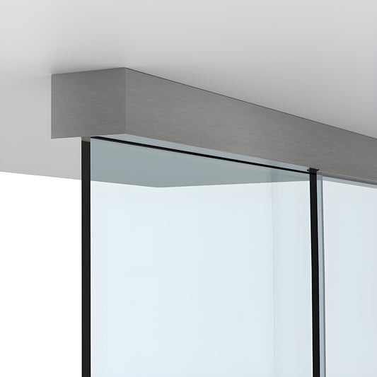 Ceiling-mounted brushed stainless anodized sliding glass door track and top-hung glass panel (CRL6901BSA)