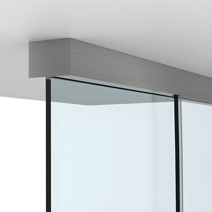 CRL6951BSA brushed stainless anodized 118" commercial sliding glass door track with top hangers and tempered glass panel