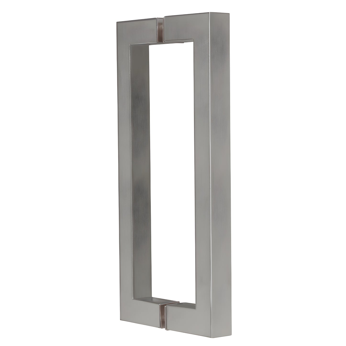 Brushed-nickel square-corner rectangular shower door pull handle, back-to-back mount, 8" center spacing (SKU SQ8X8BN)